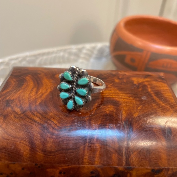 Sweet Vintage Turquoise Dragonfly Ring Zuni Petit Point - Handmade circa 1940s, - Picture 4 of 5
